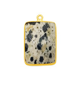 Dalmatian Jasper Rectangle/Bar Pendant - Boho Chic Gemstone Necklace with 24kt Gold Elegance
