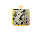 Dalmatian Jasper Square Pendant - Boho Chic Gemstone Necklace with 24kt Gold Elegance