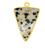 Dalmatian Jasper Triangle Pendant - Boho Chic Gemstone Necklace with 24kt Gold Elegance