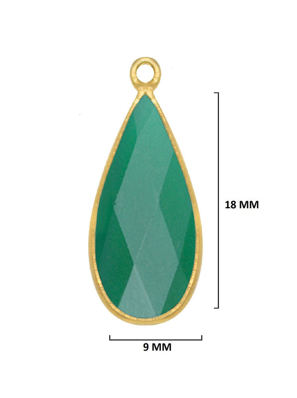 Green Onyx Rounded Teardrop Pendant - Boho Chic Gemstone Necklace with 24kt Gold Elegance