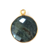 Green Jasper Stone Necklace for Jewelry Making 11mm 15mm 18mm Coin/Round Bezel Charms Connectors 24K Gold Plated Over 925 Sterling Silver