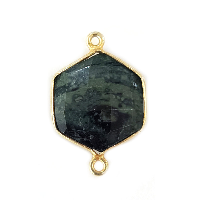 Green Jasper Stone Necklace Jewelry Making 12mm 15mm 18mm Hexagon Bezel Charms Pendants Connectors 24K Gold Plated Over 925 Sterling Silver