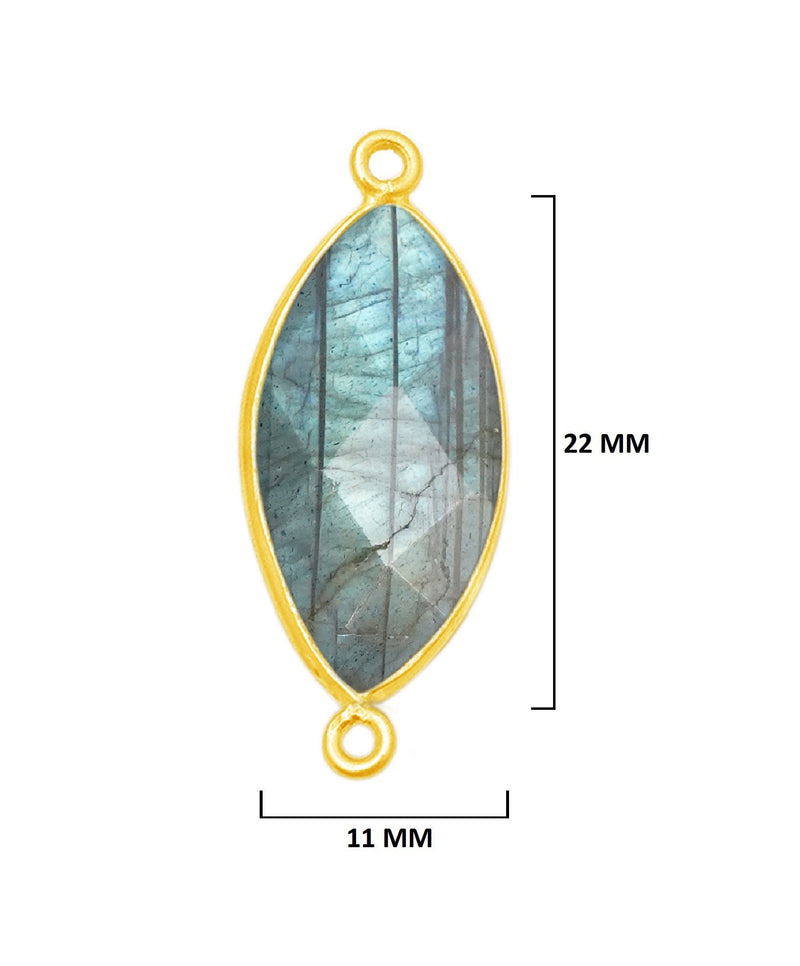 Labradorite Marquise/Evil Eye Pendant - Boho Chic Gemstone Necklace with 24kt Gold Elegance