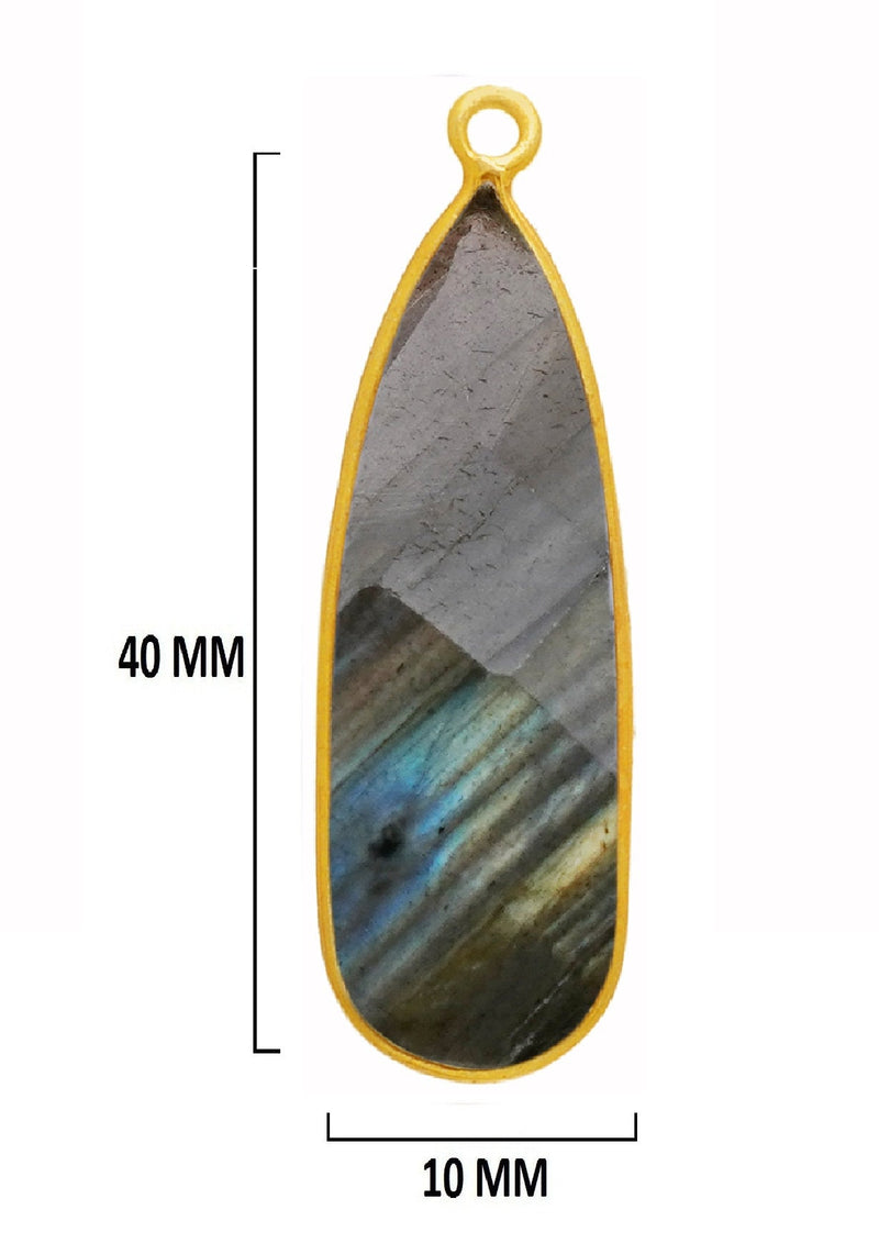 Labradorite Pear/Flat Teardrop Pendant - Boho Chic Gemstone Necklace with 24kt Gold Elegance