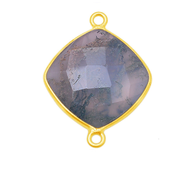Moss Agate Cushion/Diamond Pendant - Boho Chic Gemstone Necklace with 24kt Gold Elegance