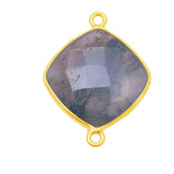 Moss Agate Cushion/Diamond Pendant - Boho Chic Gemstone Necklace with 24kt Gold Elegance