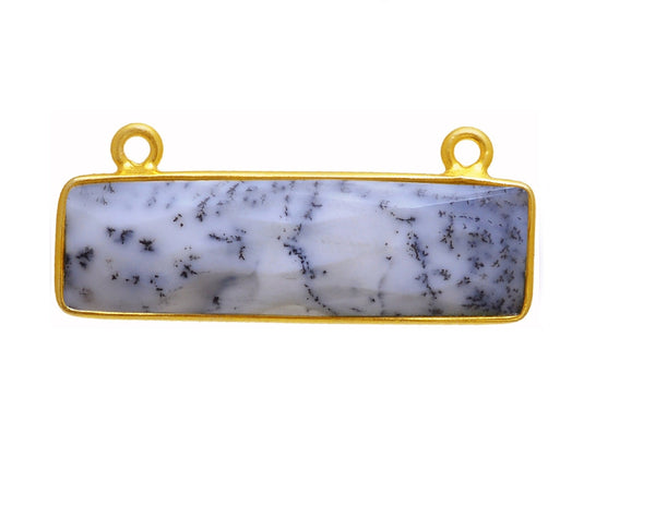 Dendrite Opal Rectangle/Bar Pendant - Boho Chic Gemstone Necklace with 24kt Gold Elegance