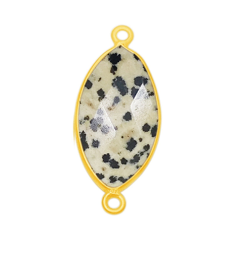 Dalmatian Jasper Marquise/Evil Eye Pendant - Boho Chic Gemstone Necklace with 24kt Gold Elegance