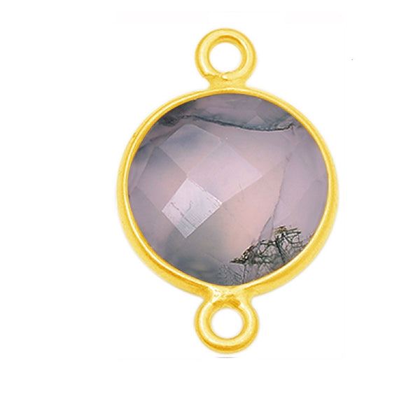 Moss Agate Coin/Round Pendant - Boho Chic Gemstone Necklace with 24kt Gold Elegance
