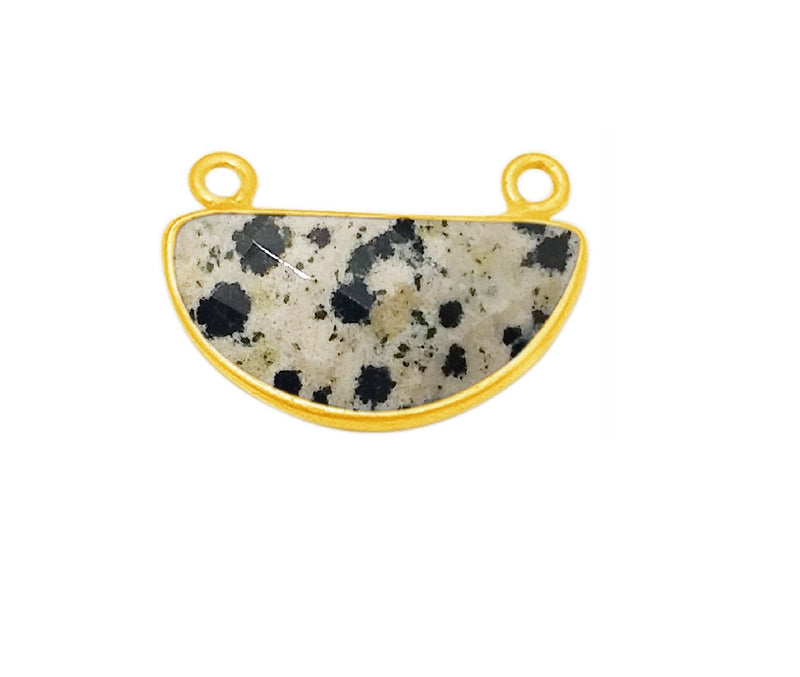 Dalmatian Jasper Moon/Crescent Pendant - Boho Chic Gemstone Necklace with 24kt Gold Elegance