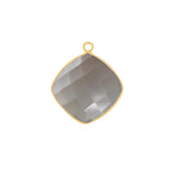 Gray Moonstone Stone Necklace for Jewelry Making 12mm 15mm 18mm Cushion/Diamond Bezel Charms Pendants Connectors 24K Gold Plated Over Silver