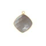 Gray Moonstone Stone Necklace for Jewelry Making 12mm 15mm 18mm Cushion/Diamond Bezel Charms Pendants Connectors 24K Gold Plated Over Silver
