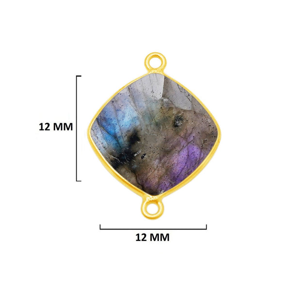 Labradorite Cushion/Diamond Pendant - Boho Chic Gemstone Necklace with 24kt Gold Elegance