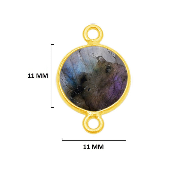 Labradorite Coin/Round Pendant - Boho Chic Gemstone Necklace with 24kt Gold Elegance