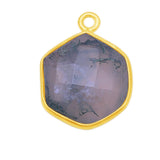 Moss Agate Hexagon Pendant - Boho Chic Gemstone Necklace with 24kt Gold Elegance