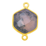 Moss Agate Hexagon Pendant - Boho Chic Gemstone Necklace with 24kt Gold Elegance