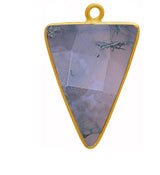 Moss Agate Triangle Pendant - Boho Chic Gemstone Necklace with 24kt Gold Elegance