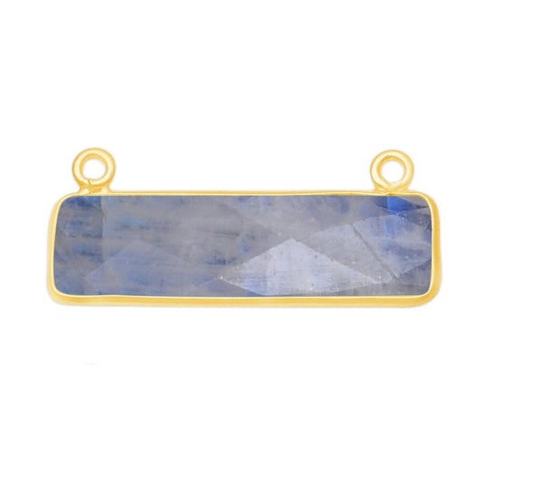 Rainbow Moonstone Rectangle/Bar Pendant - Boho Chic Gemstone Necklace with 24kt Gold Elegance