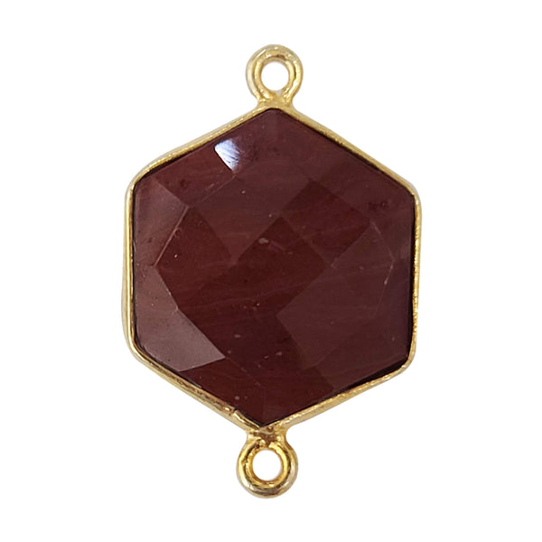 Red Jasper Hexagon Pendant - Boho Chic Gemstone Necklace with 24kt Gold Elegance