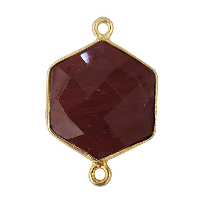 Red Jasper Hexagon Pendant - Boho Chic Gemstone Necklace with 24kt Gold Elegance