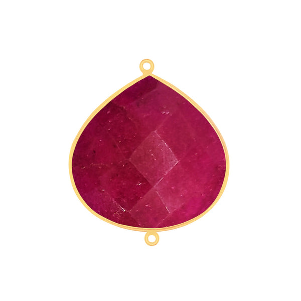 Ruby Heart Bezel Charm: 24K Gold Plated Sterling Silver Pendant (12-30mm)