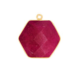 Ruby Hexagon Charm Pendant, 24K Gold Plated Sterling Silver (12mm 15mm 18mm)
