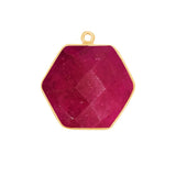 Ruby Hexagon Charm Pendant, 24K Gold Plated Sterling Silver (12mm 15mm 18mm)