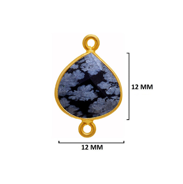 Snowflake Obsidian Stone Necklace for Jewelry Making 12mm 15mm 18mm 25mm 30mm Heart Bezel Charms 24K Gold Plated Over 925 Sterling Silver