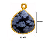 Snowflake Obsidian Stone Necklace for Jewelry Making 12mm 15mm 18mm 25mm 30mm Heart Bezel Charms 24K Gold Plated Over 925 Sterling Silver
