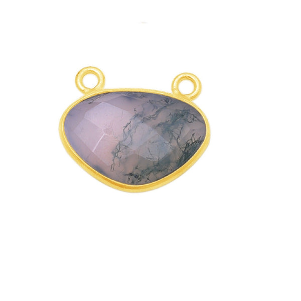 Moss Agate Oval Pendant - Boho Chic Gemstone Necklace with 24kt Gold Elegance