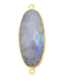 Rainbow Moonstone Oval Pendant - Boho Chic Gemstone Necklace with 24kt Gold Elegance