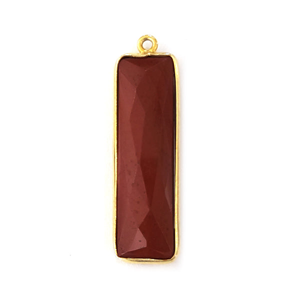 Red Jasper Rectangle/Bar Pendant - Boho Chic Gemstone Necklace with 24kt Gold Elegance