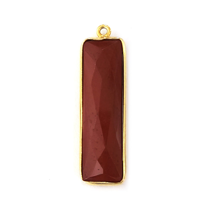 Red Jasper Rectangle/Bar Pendant - Boho Chic Gemstone Necklace with 24kt Gold Elegance