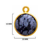 Snowflake Obsidian Stone Necklace for Jewelry Making 11mm 15mm 18mm Coin/Round Bezel Charms Pendant 24K Gold Plated Over 925 Sterling Silver