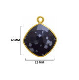 Snowflake Obsidian Stone Necklace for Jewelry Making 12mm 15mm 18mm Cushion/Diamond Bezel Charms 24K Gold Plated Over 925 Sterling Silver