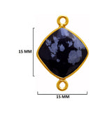 Snowflake Obsidian Stone Necklace for Jewelry Making 12mm 15mm 18mm Cushion/Diamond Bezel Charms 24K Gold Plated Over 925 Sterling Silver