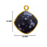 Snowflake Obsidian Stone Necklace for Jewelry Making 12mm 15mm 18mm Cushion/Diamond Bezel Charms 24K Gold Plated Over 925 Sterling Silver