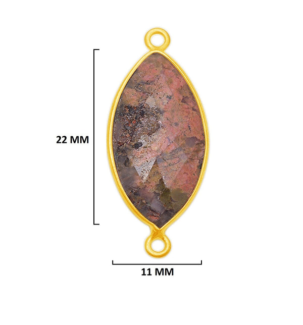 Picture Jasper Stone Necklace for Jewelry Making 11X22mm Marquise/Evil Eye Bezel Charms Connectors 24K Gold Plated Over 925 Sterling Silver
