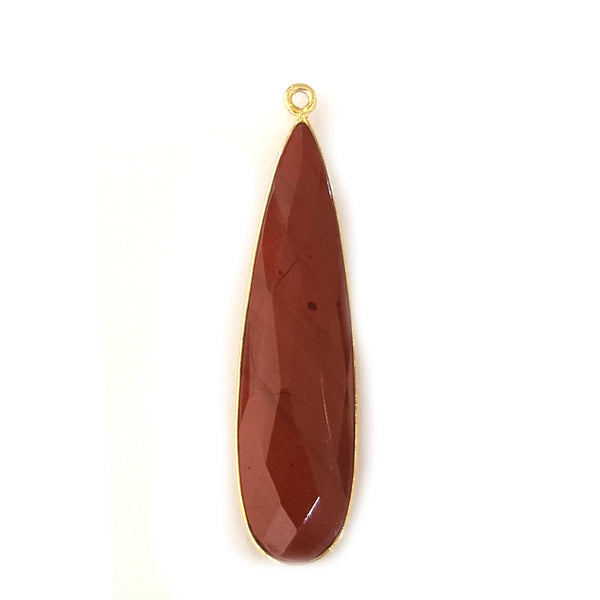 Red Japser Pear/Flat Teardrop Pendant - Boho Chic Gemstone Necklace with 24kt Gold Elegance