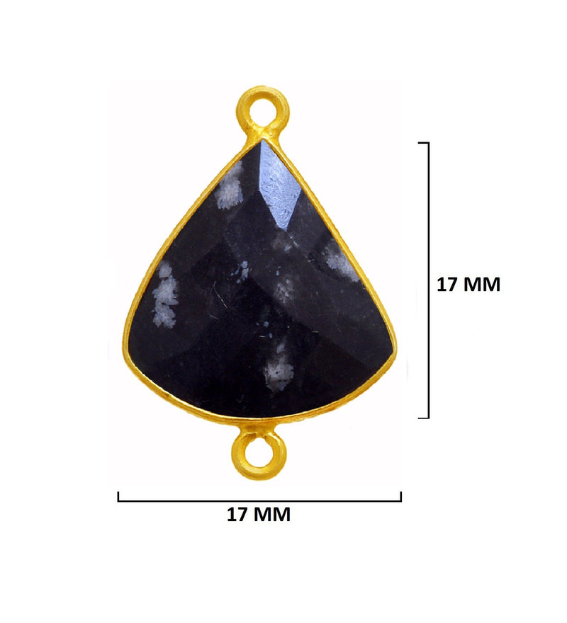 Snowflake Obsidian Stone Necklace for Jewelry Making 17mm Bell Bezel Charms Pendants Connectors 24K Gold Plated Over 925 Sterling Silver