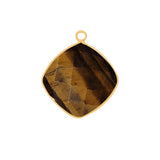 Tiger Eye Stone Necklace for Jewelry Making 12mm 15mm 18mm Cushion/Diamond Bezel Charms Pendants Connectors 24K Gold Plated Over Silver