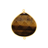 Tiger Eye Stone Necklace for Jewelry Making 12mm 15mm 18mm 25mm 30mm Heart Bezel Charms Pendants Connectors 24K Gold Plated Over Silver