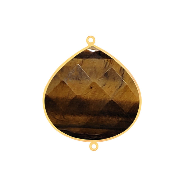 Tiger Eye Stone Necklace for Jewelry Making 12mm 15mm 18mm 25mm 30mm Heart Bezel Charms Pendants Connectors 24K Gold Plated Over Silver