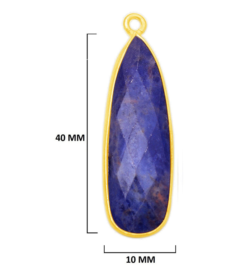 Sodalite Jewelry Making 10X40 12X15 15X18 18X25 22X30 25X35 8X26 Pear/Flat Teardrop Bezel Charms 24K Gold Plated Over 925 Sterling Silver