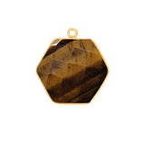 Tiger Eye Stone Necklace for Jewelry Making 12mm 15mm 18mm Hexagon Bezel Charms Pendants Connectors 24K Gold Plated Over Silver
