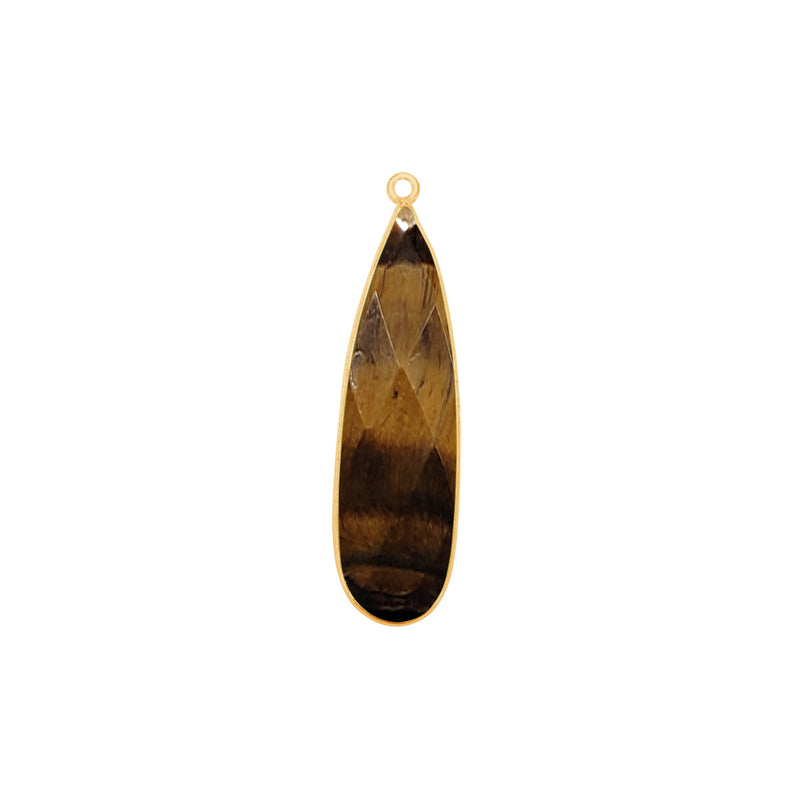 Tiger Eye Stone Necklace Jewelry Making 10X40 12X15 15X18 18X25 22X30 25X35 8X26 Pear/Flat Teardrop Bezel Charms 24K Gold Plated Over Silver