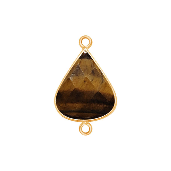 Tiger Eye Stone Necklace for Jewelry Making 17mm Bell Bezel Charms Pendants Connectors 24K Gold Plated Over Silver