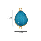 Blue druzy natural bezel charms connectors, 15X18mm pear-shaped 24k gold electroplated women jewelry-making earrings, bracelets, necklaces, and DIY crafts.