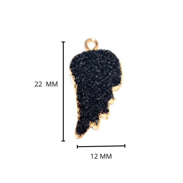 Black druzy natural bezel charms connectors, 12X22mm leaf-shaped 24k gold electroplated women jewelry-making earrings, bracelets, necklaces, and DIY crafts.