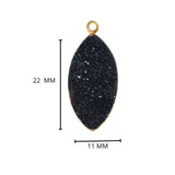 Black druzy natural bezel charms pendants, 11X22mm marquise-shaped 24k gold electroplated women jewelry-making earrings, bracelets, necklaces, and DIY crafts.